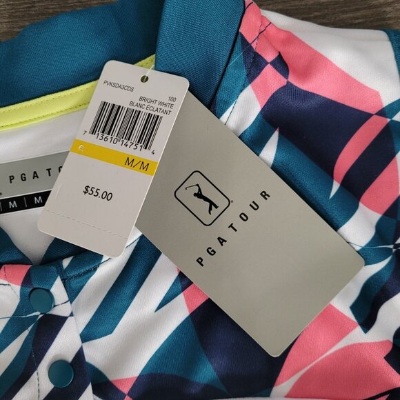 PGA Tour Women’s Medium Golf 2 Button Sleeveless Fragmented Stretch Shirt Top - Picture 6 of 8